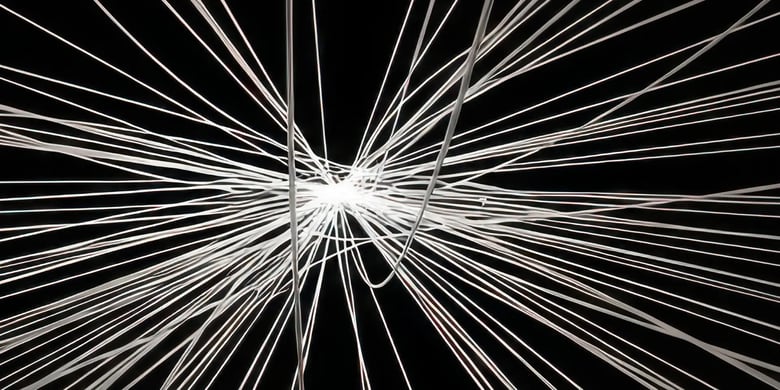 Abstract visualization representing machine-generated activity overwhelming human buying signals in modern funnels.